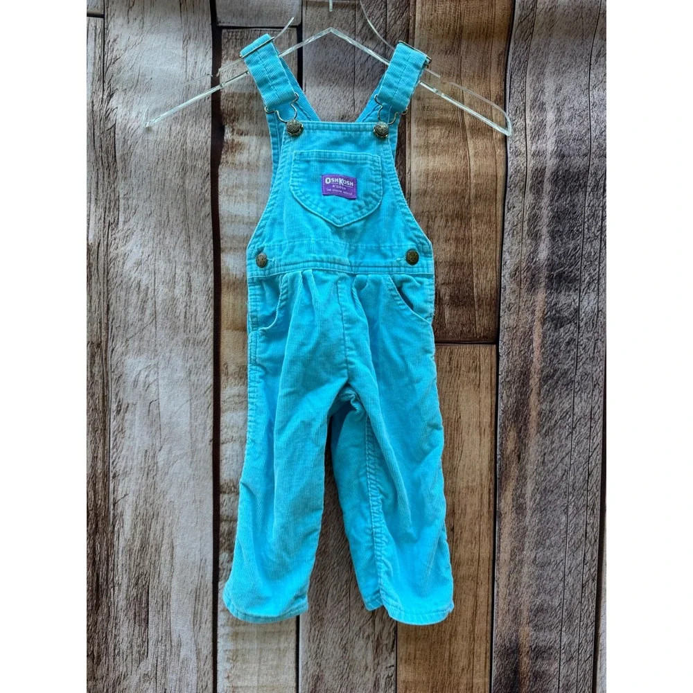 OshKosh B'Gosh Vintage 90s Corduroy Overalls Turquoise Toddler 2T Made in USA